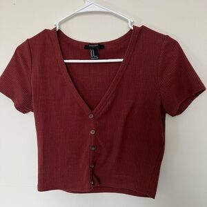 Forever 21 Red Crop Buttoned Top